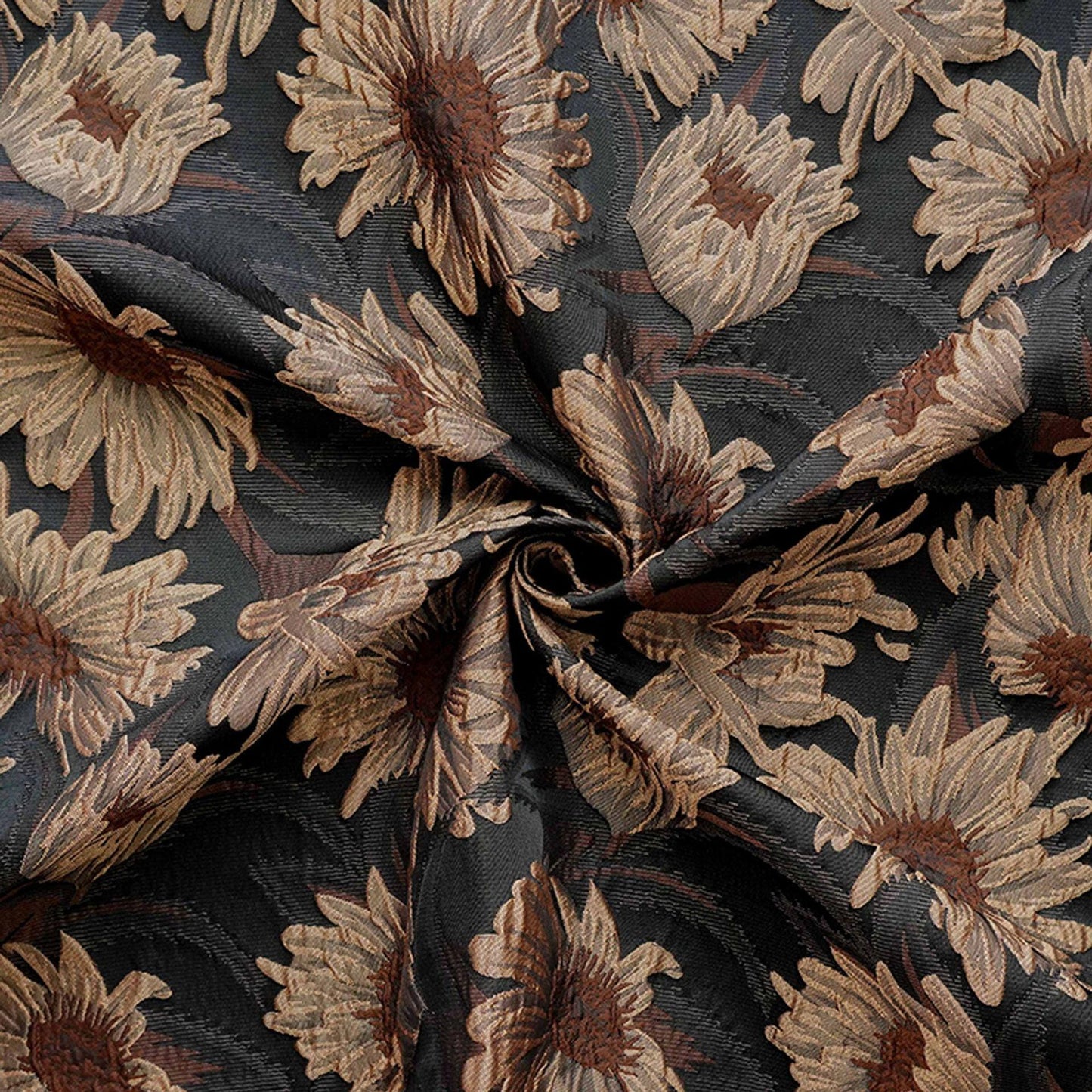 3D Sunflower Jacquard Fabric by the Meter | Vintage Embossed Floral Brocade | Black Brown | Quilting Home Decor Upholstery Bag Making