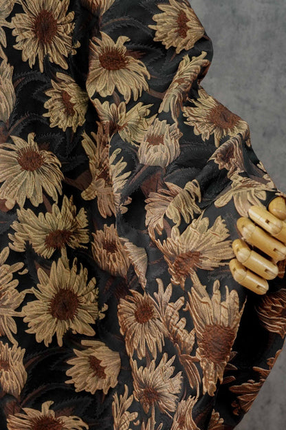 3D Sunflower Jacquard Fabric by the Meter | Vintage Embossed Floral Brocade | Black Brown | Quilting Home Decor Upholstery Bag Making
