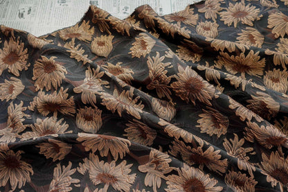 3D Sunflower Jacquard Fabric by the Meter | Vintage Embossed Floral Brocade | Black Brown | Quilting Home Decor Upholstery Bag Making