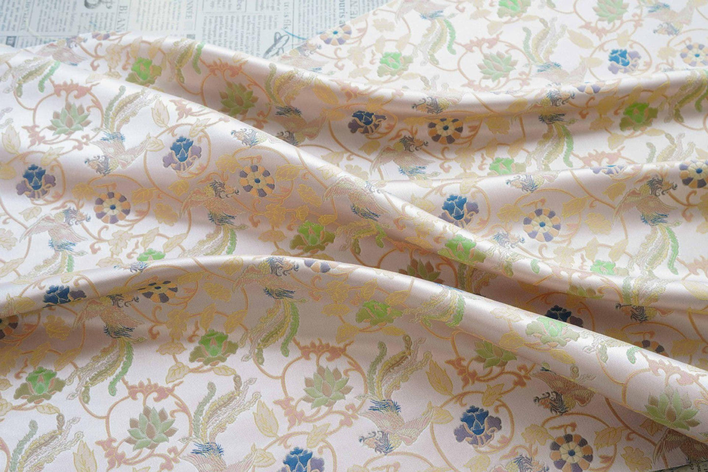 Chinese Phoenix & Lotus Song Brocade Fabric | Gold Thread Jacquard | 64" Wide | Hanfu Qipao Dress Cosplay Wedding - Poppylollipop