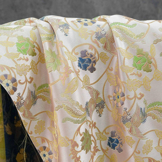 Chinese Phoenix & Lotus Song Brocade Fabric | Gold Thread Jacquard | 64" Wide | Hanfu Qipao Dress Cosplay Wedding - Poppylollipop