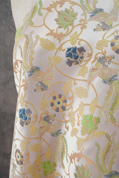 Chinese Phoenix & Lotus Song Brocade Fabric | Gold Thread Jacquard | 64" Wide | Hanfu Qipao Dress Cosplay Wedding - Poppylollipop