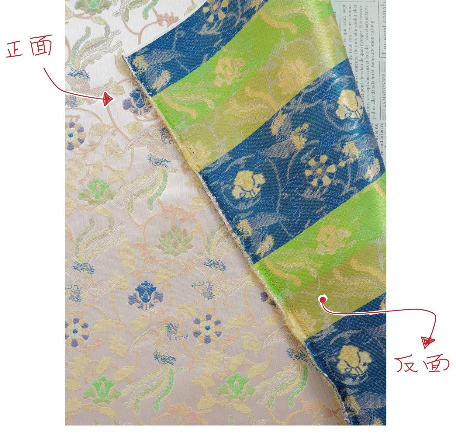 Chinese Phoenix & Lotus Song Brocade Fabric | Gold Thread Jacquard | 64" Wide | Hanfu Qipao Dress Cosplay Wedding - Poppylollipop