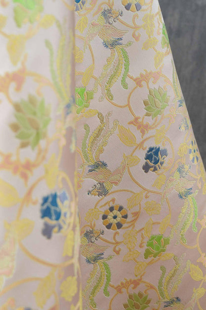 Chinese Phoenix & Lotus Song Brocade Fabric | Gold Thread Jacquard | 64" Wide | Hanfu Qipao Dress Cosplay Wedding - Poppylollipop