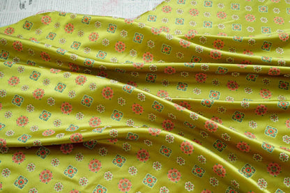 Song Brocade Fabric Yellow Green | Coin Floral Jacquard | Vintage Chinese Pattern | 60" Wide | Hanfu Costume Decor - Poppylollipop