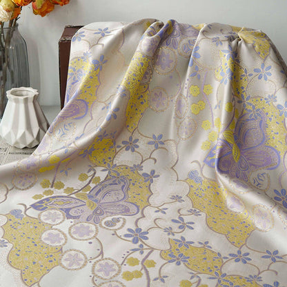 Butterfly Floral Jacquard Fabric Yellow Purple | Gold Thread Brocade | 64" Wide | Vintage Hanfu Dress Cosplay