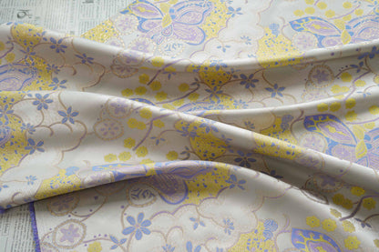 Butterfly Floral Jacquard Fabric Yellow Purple | Gold Thread Brocade | 64" Wide | Vintage Hanfu Dress Cosplay