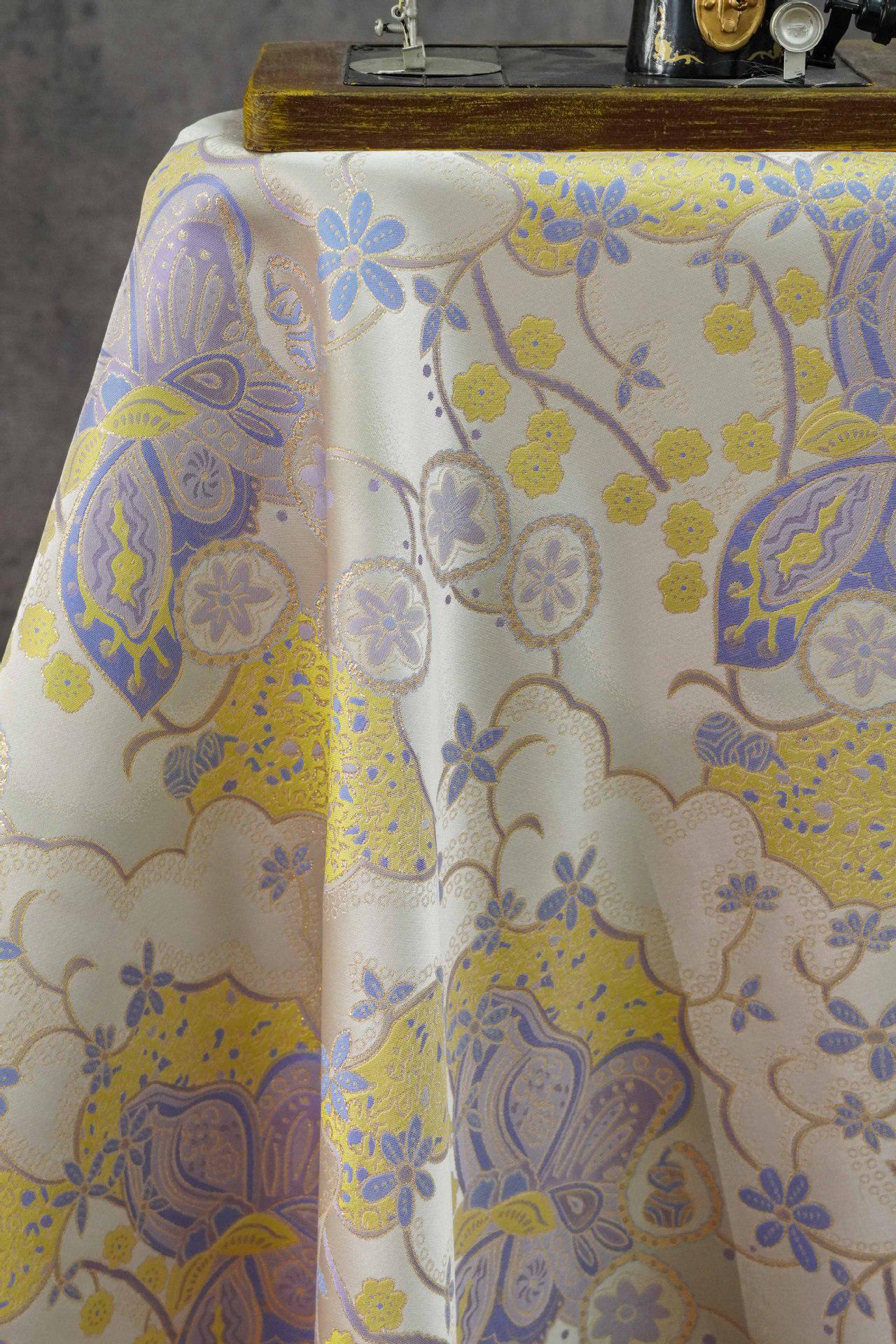 Butterfly Floral Jacquard Fabric Yellow Purple | Gold Thread Brocade | 64" Wide | Vintage Hanfu Dress Cosplay