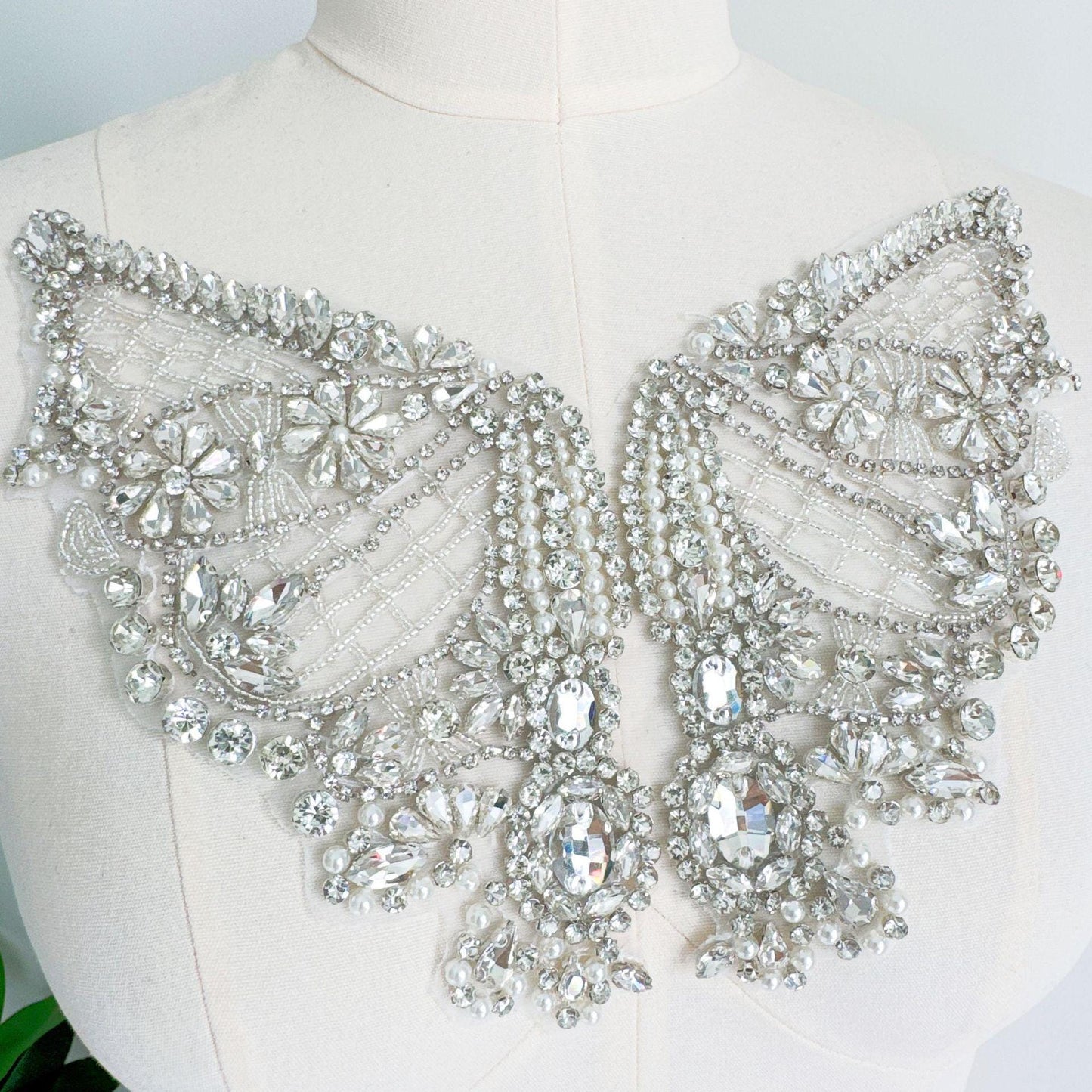 Silver Butterfly Rhinestone Applique | Handmade Crystal Beaded Patch | Bridal Wedding Dress Embellishment Costume Decoration - Poppylollipop
