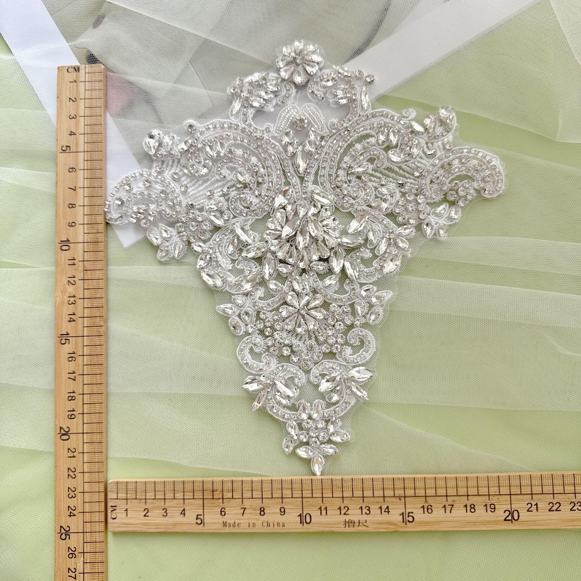 Silver Rhinestone Trim Applique | Handmade Crystal Beaded Sash | Bridal Belt Neckline Shoulder Wedding Dress DIY - Poppylollipop
