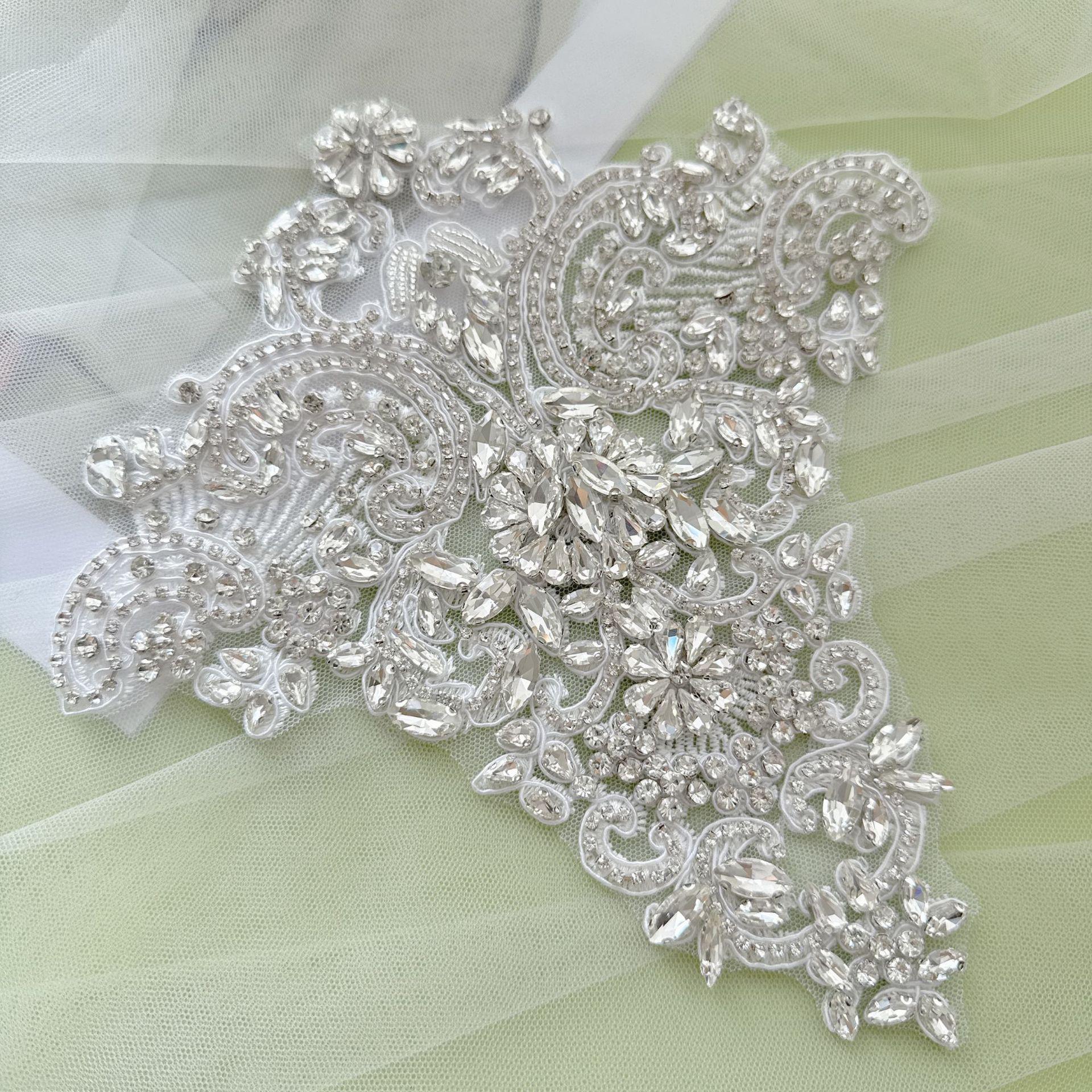 Silver Rhinestone Trim Applique | Handmade Crystal Beaded Sash | Bridal Belt Neckline Shoulder Wedding Dress DIY - Poppylollipop