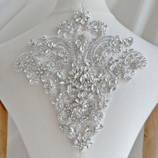 Silver Rhinestone Trim Applique | Handmade Crystal Beaded Sash | Bridal Belt Neckline Shoulder Wedding Dress DIY - Poppylollipop