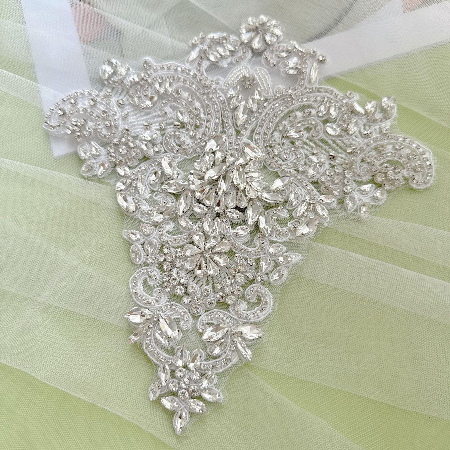 Silver Rhinestone Trim Applique | Handmade Crystal Beaded Sash | Bridal Belt Neckline Shoulder Wedding Dress DIY - Poppylollipop