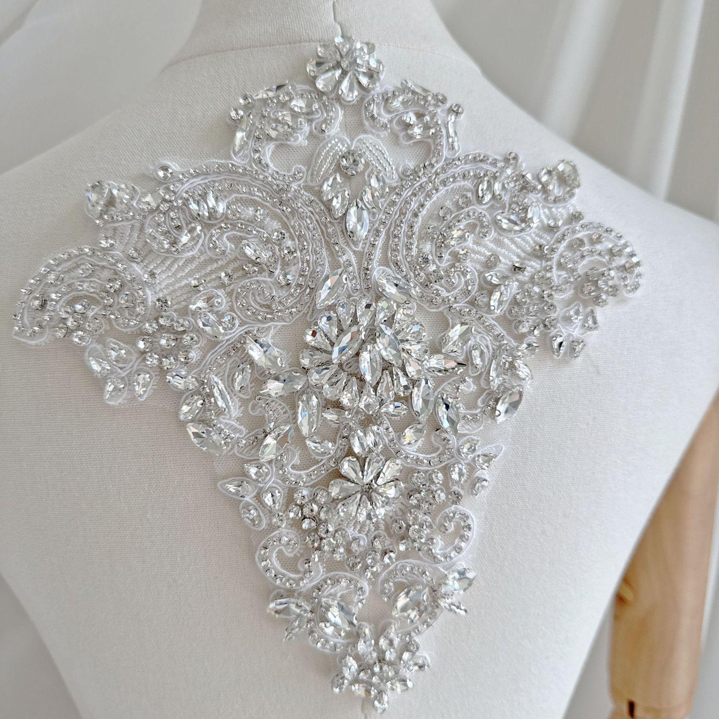 Silver Rhinestone Trim Applique | Handmade Crystal Beaded Sash | Bridal Belt Neckline Shoulder Wedding Dress DIY - Poppylollipop