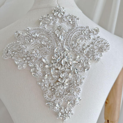 Silver Rhinestone Trim Applique | Handmade Crystal Beaded Sash | Bridal Belt Neckline Shoulder Wedding Dress DIY - Poppylollipop