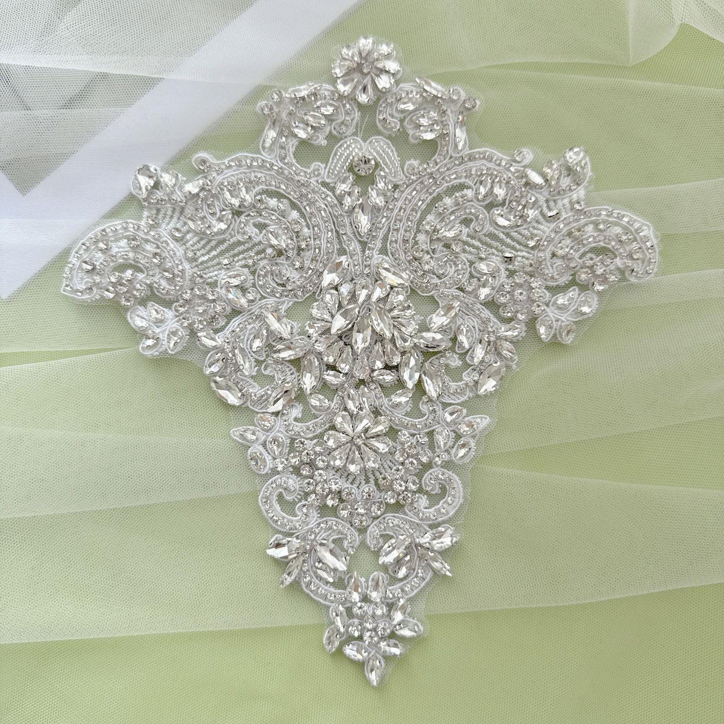 Silver Rhinestone Trim Applique | Handmade Crystal Beaded Sash | Bridal Belt Neckline Shoulder Wedding Dress DIY - Poppylollipop