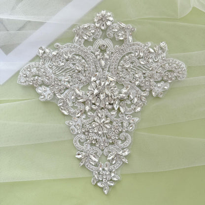 Silver Rhinestone Trim Applique | Handmade Crystal Beaded Sash | Bridal Belt Neckline Shoulder Wedding Dress DIY - Poppylollipop