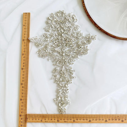 White Flower Rhinestone Applique | Crystal Beaded Floral Patch | Bridal Wedding Dress Dance Costume DIY Embellishment - Poppylollipop