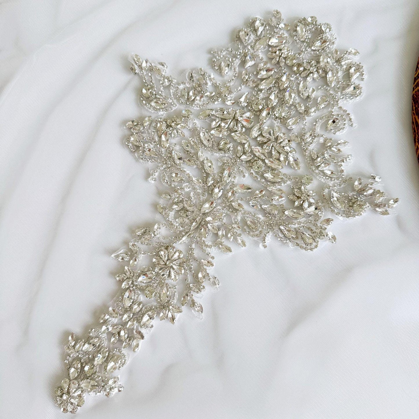 White Flower Rhinestone Applique | Crystal Beaded Floral Patch | Bridal Wedding Dress Dance Costume DIY Embellishment - Poppylollipop