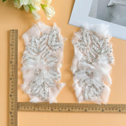 Silver Rhinestone Applique Pair | Handmade Crystal Beaded Patches | Bridal Wedding Dance Costume Stage Wear DIY - Poppylollipop