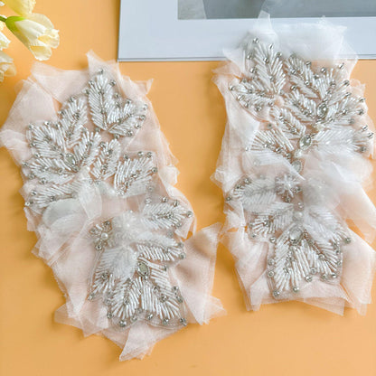 Silver Rhinestone Applique Pair | Handmade Crystal Beaded Patches | Bridal Wedding Dance Costume Stage Wear DIY - Poppylollipop