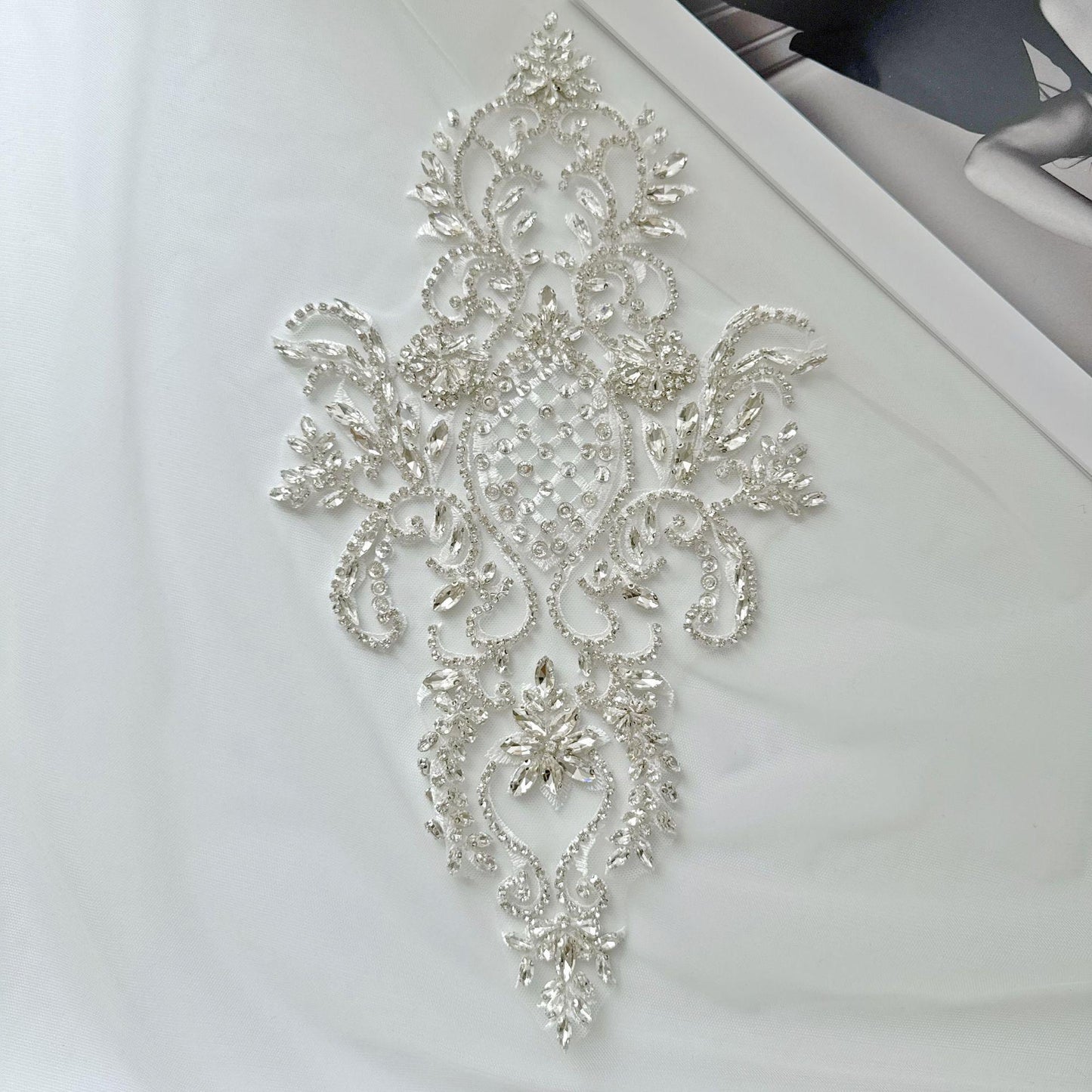 Silver Rhinestone Applique Patch | Handmade Crystal Beaded Embellishment | Bridal Dance Dress DIY Costume Accessory - Poppylollipop