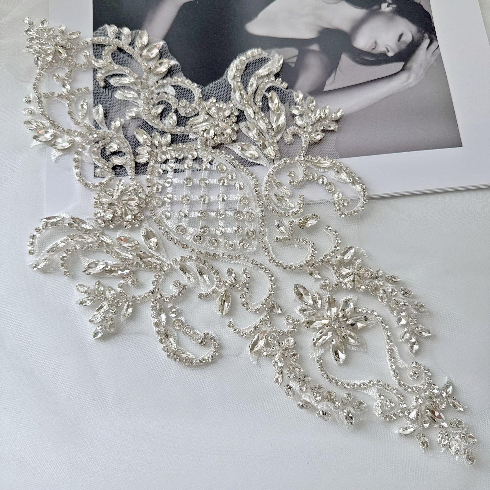 Silver Rhinestone Applique Patch | Handmade Crystal Beaded Embellishment | Bridal Dance Dress DIY Costume Accessory - Poppylollipop