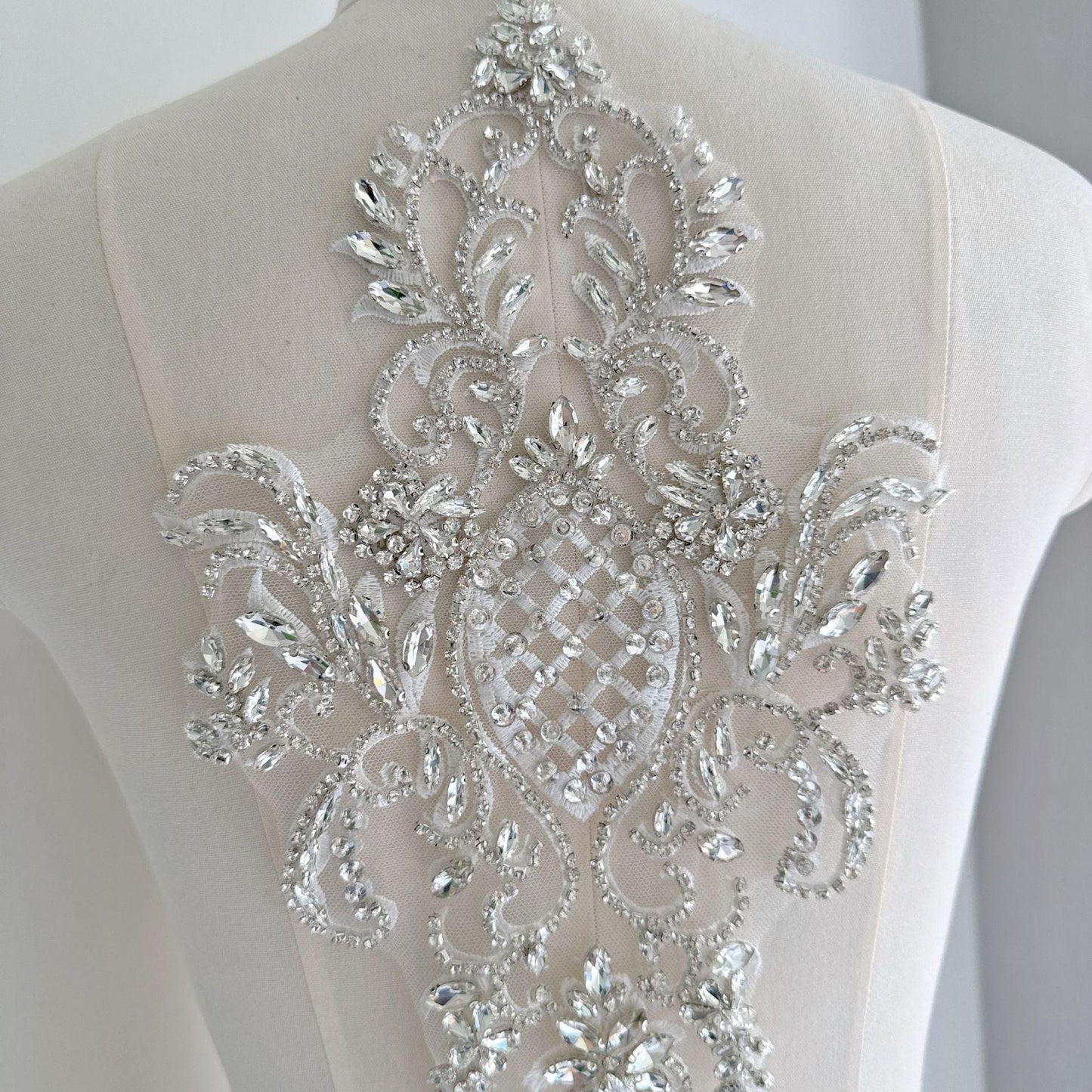 Silver Rhinestone Applique Patch | Handmade Crystal Beaded Embellishment | Bridal Dance Dress DIY Costume Accessory - Poppylollipop