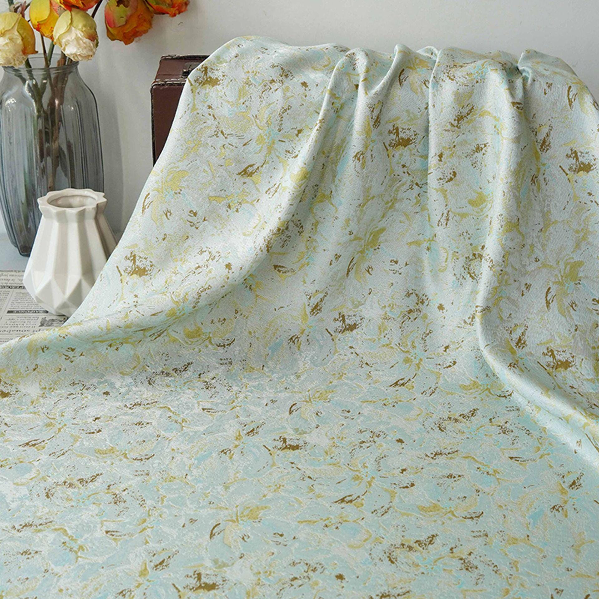 Abstract Watercolor Floral Jacquard Fabric | Mint Green Yarn - Dyed Brocade Textile | Elegant Dressmaking & Home Decor Fabric - Poppylollipop