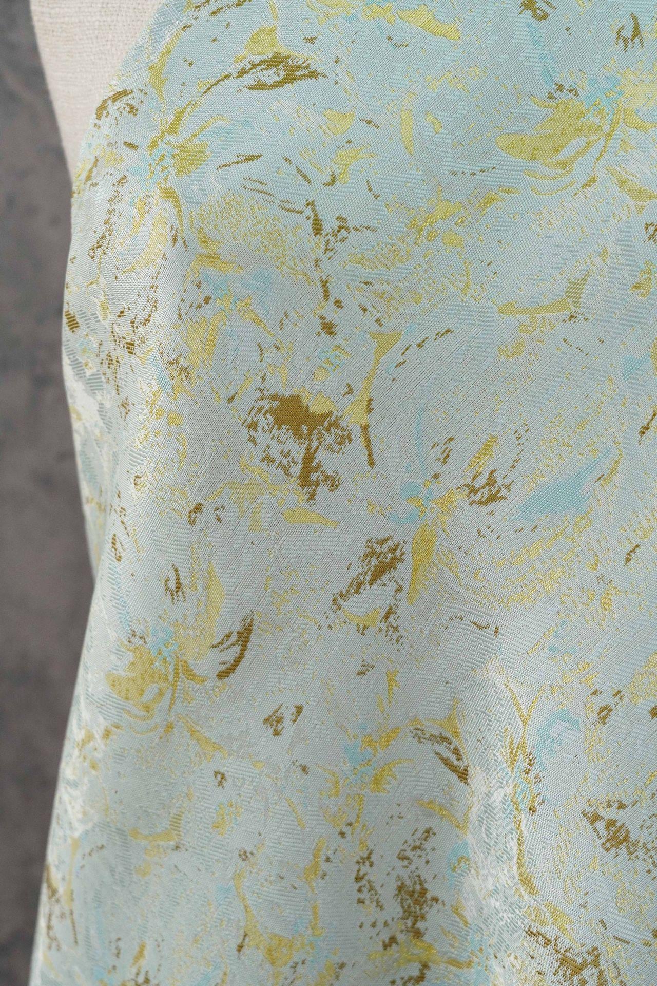 Abstract Watercolor Floral Jacquard Fabric | Mint Green Yarn - Dyed Brocade Textile | Elegant Dressmaking & Home Decor Fabric - Poppylollipop