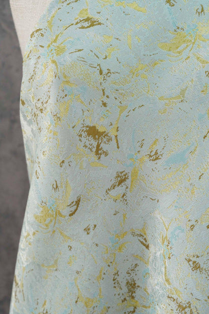 Abstract Watercolor Floral Jacquard Fabric | Mint Green Yarn - Dyed Brocade Textile | Elegant Dressmaking & Home Decor Fabric - Poppylollipop