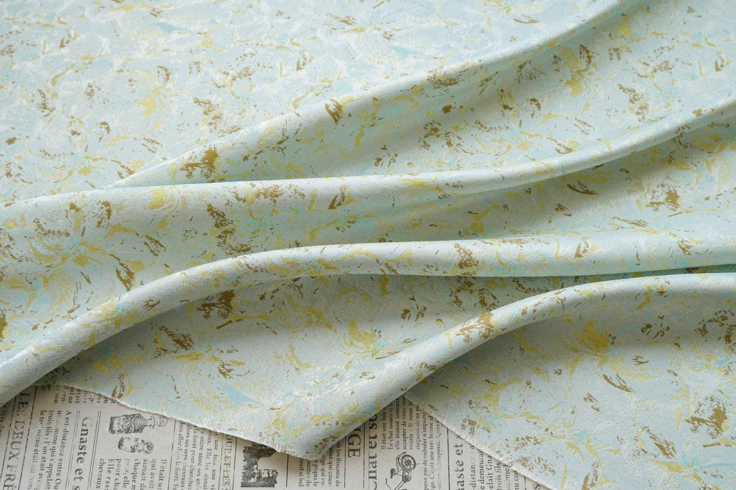 Abstract Watercolor Floral Jacquard Fabric | Mint Green Yarn - Dyed Brocade Textile | Elegant Dressmaking & Home Decor Fabric - Poppylollipop