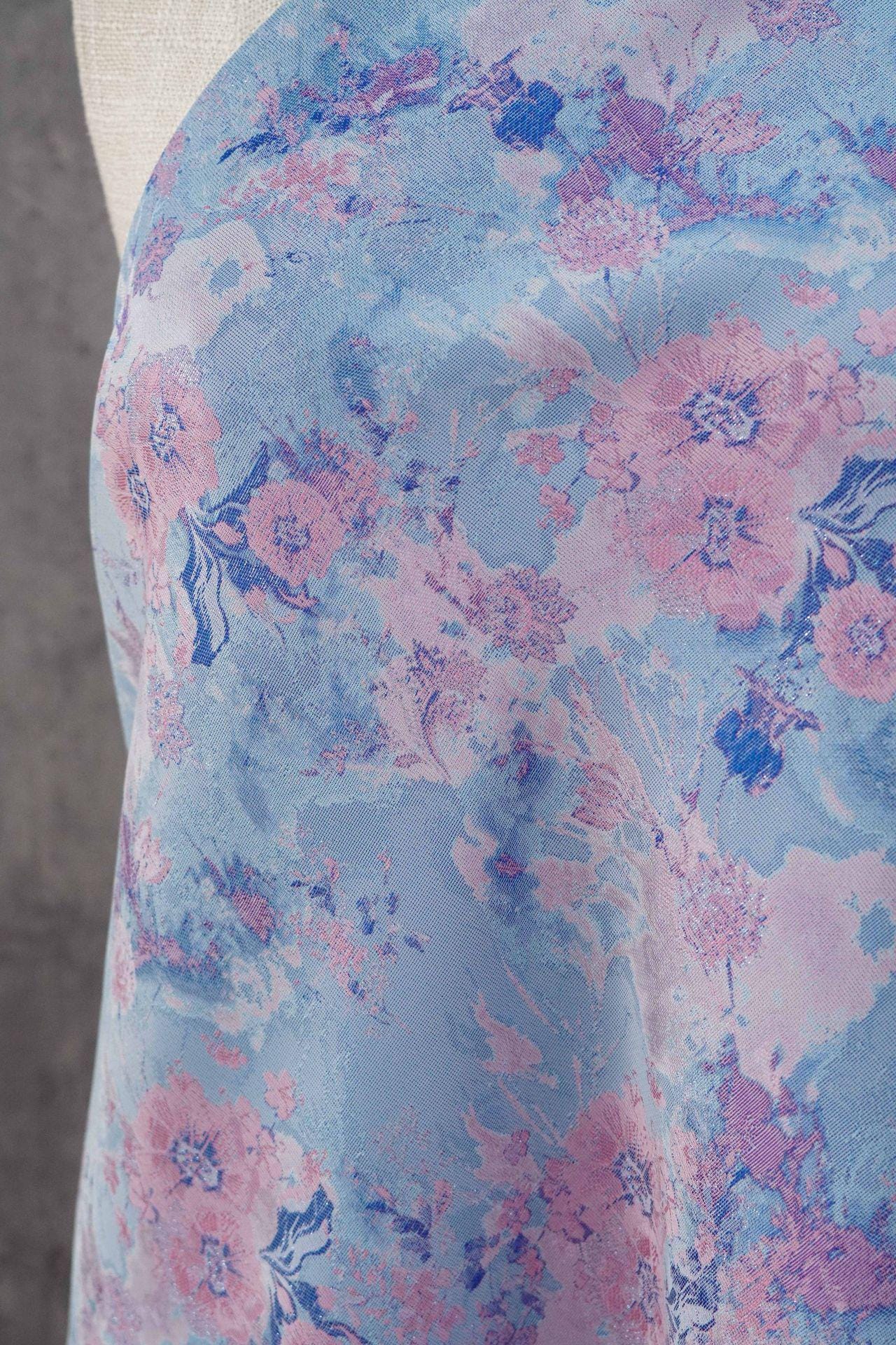 Romantic Oil Painting Floral Metallic Jacquard Fabric | Elegant Brocade Upholstery & Dress Fabric | Luxury Decorative Textile - Poppylollipop