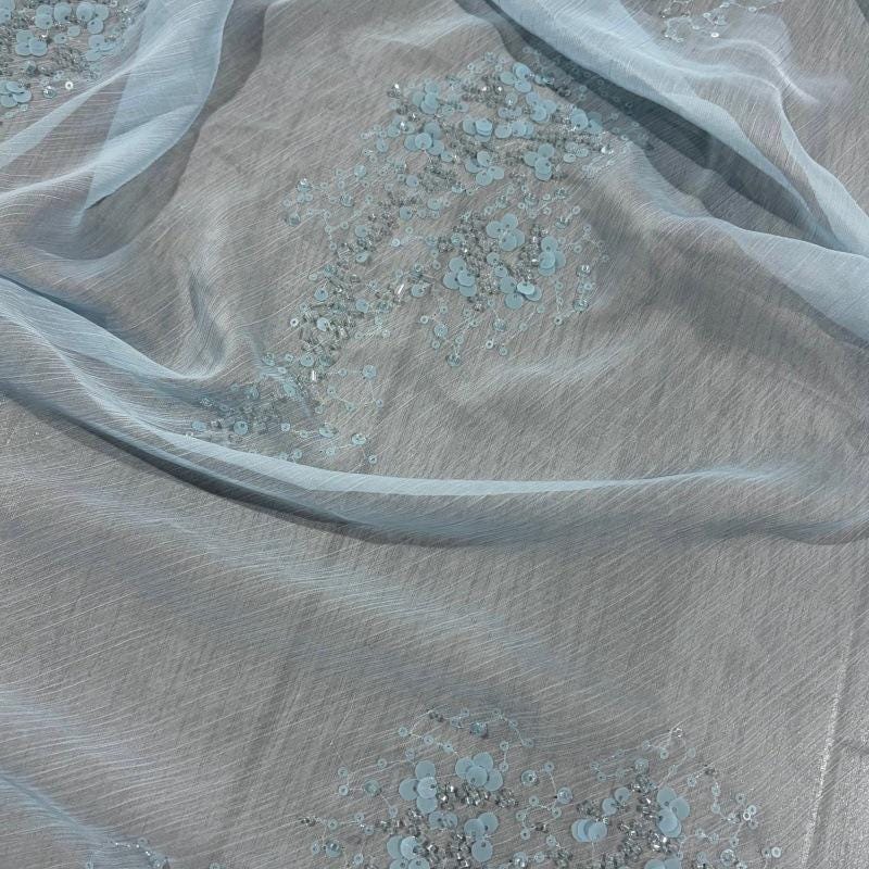Heavy Beaded Embroidered Fabric Sequin Floral Chiffon Crepe | Couture Bridal Dress Fabric | Luxury Evening Gown Textile - Poppylollipop