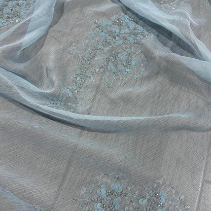 Heavy Beaded Embroidered Fabric Sequin Floral Chiffon Crepe | Couture Bridal Dress Fabric | Luxury Evening Gown Textile - Poppylollipop