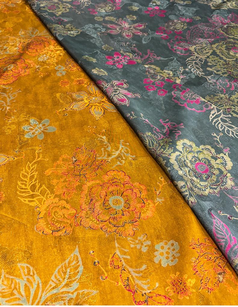 Luxury Silk Blend Xiangyunsha Fabric | Colorful Metallic Floral Luo Weave Satin Brocade Textile | Traditional Oriental Couture Dress Fabric - Poppylollipop