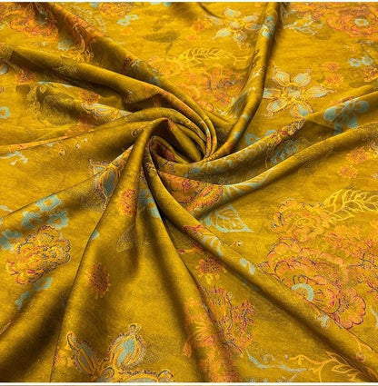 Luxury Silk Blend Xiangyunsha Fabric | Colorful Metallic Floral Luo Weave Satin Brocade Textile | Traditional Oriental Couture Dress Fabric - Poppylollipop