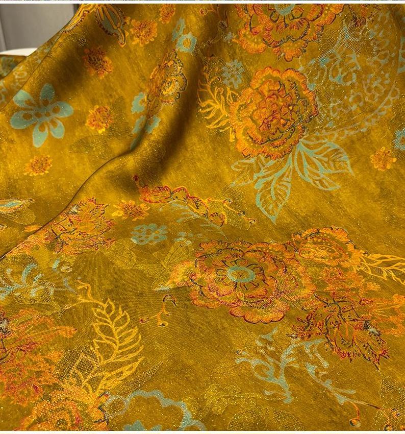 Luxury Silk Blend Xiangyunsha Fabric | Colorful Metallic Floral Luo Weave Satin Brocade Textile | Traditional Oriental Couture Dress Fabric - Poppylollipop