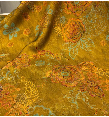Luxury Silk Blend Xiangyunsha Fabric | Colorful Metallic Floral Luo Weave Satin Brocade Textile | Traditional Oriental Couture Dress Fabric - Poppylollipop
