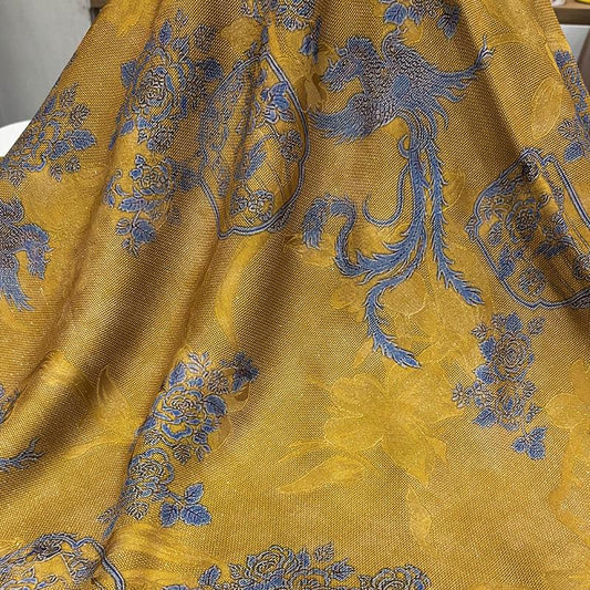 Luxury Mulberry Silk Xiangyunsha Fabric | Phoenix Motif Floral Luo Brocade Weave Textile | Traditional Oriental Couture Fabric - Poppylollipop
