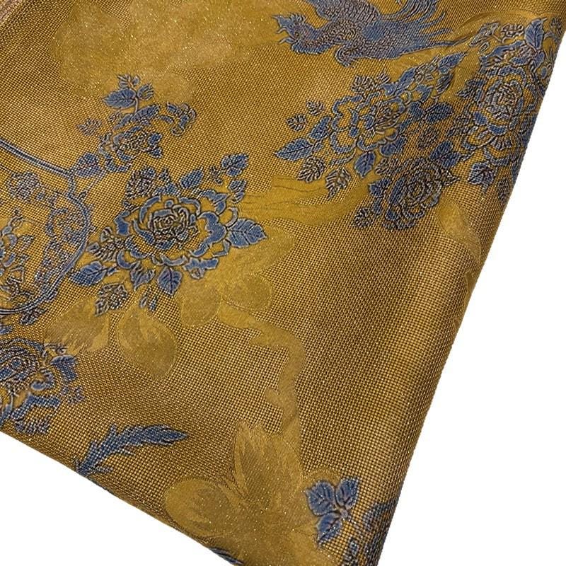 Luxury Mulberry Silk Xiangyunsha Fabric | Phoenix Motif Floral Luo Brocade Weave Textile | Traditional Oriental Couture Fabric - Poppylollipop