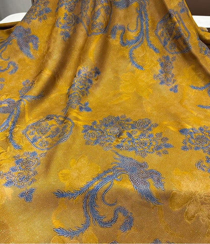 Luxury Mulberry Silk Xiangyunsha Fabric | Phoenix Motif Floral Luo Brocade Weave Textile | Traditional Oriental Couture Fabric - Poppylollipop