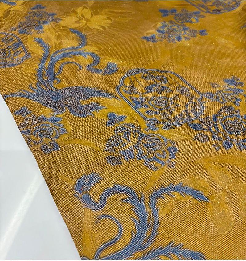Luxury Mulberry Silk Xiangyunsha Fabric | Phoenix Motif Floral Luo Brocade Weave Textile | Traditional Oriental Couture Fabric - Poppylollipop
