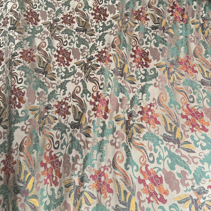Phoenix Perching on Wutong Tree Jacquard Fabric | Gold Thread Woven Plant - Based Silk Textile | Elegant Oriental Dress & Decor Fabric - Poppylollipop
