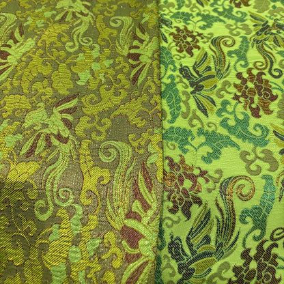 Phoenix Perching on Wutong Tree Jacquard Fabric | Gold Thread Woven Plant - Based Silk Textile | Elegant Oriental Dress & Decor Fabric - Poppylollipop