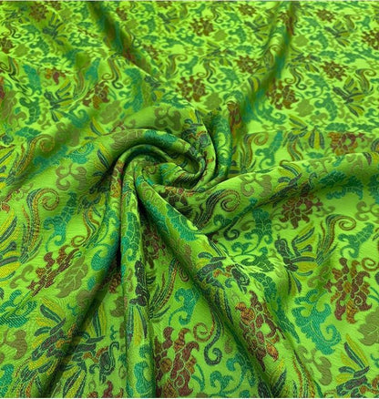 Phoenix Perching on Wutong Tree Jacquard Fabric | Gold Thread Woven Plant - Based Silk Textile | Elegant Oriental Dress & Decor Fabric - Poppylollipop
