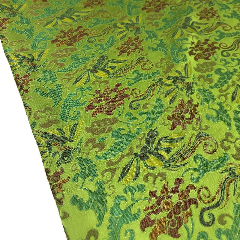 Phoenix Perching on Wutong Tree Jacquard Fabric | Gold Thread Woven Plant - Based Silk Textile | Elegant Oriental Dress & Decor Fabric - Poppylollipop