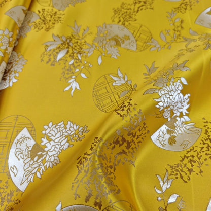 Chinese Brocade Satin Fabric by Yard, Window Pattern Jacquard Fabric, Soft Smooth Damask Textile for Dress Upholstery Decor, 3 Colors - Poppylollipop