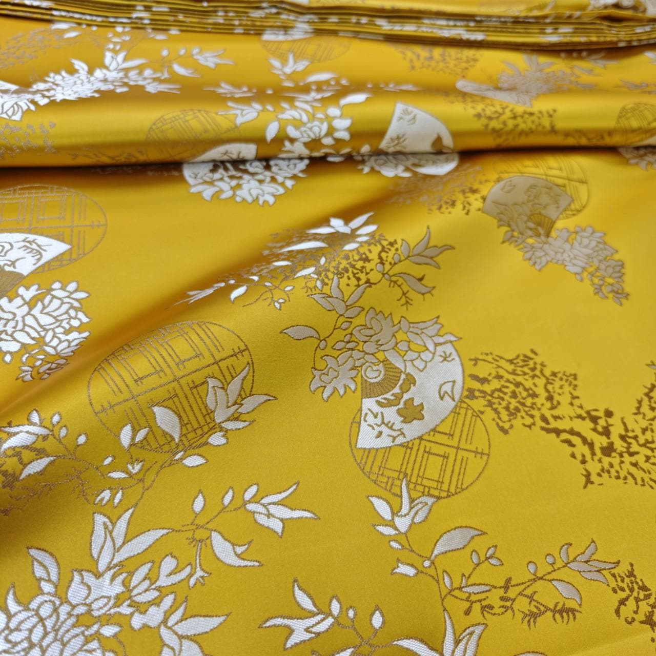 Chinese Brocade Satin Fabric by Yard, Window Pattern Jacquard Fabric, Soft Smooth Damask Textile for Dress Upholstery Decor, 3 Colors - Poppylollipop