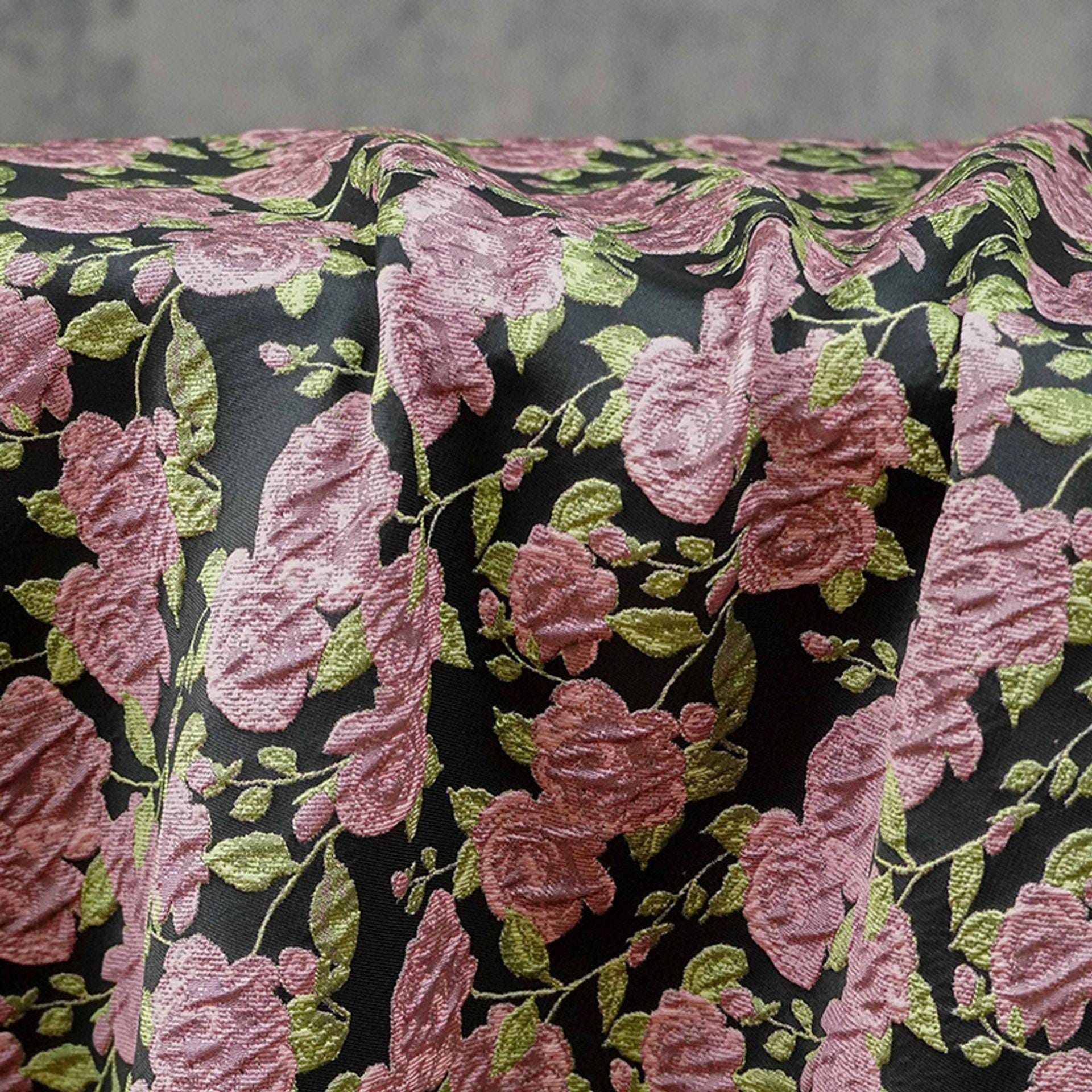 Pink Rose Brocade Jacquard Fabric by Yard, Vintage Floral Embossed Upholstery Textile, Romantic Victorian Fabric for Curtains Pillows Bags - Poppylollipop